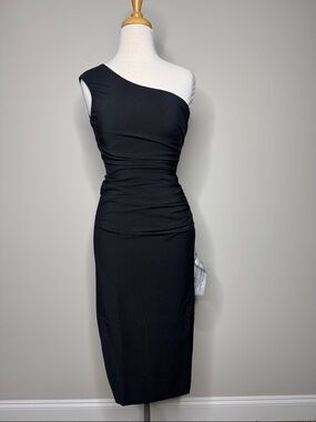 Dress the Population Asymmetric One-Shoulder LBD Ruched Dress Wedding Formal 14